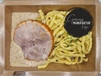 Bild Spanferkelbraten mit Pfifferlingsrahmsoße und selbstgemachten Spätzle