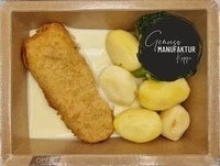 Bild Backfisch mit Weißweinsoße, Kartoffeln & Brokkoli 450g