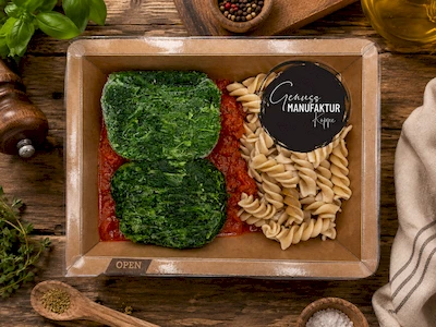 Bild Vollkorn-Fusilli mit pikanter Tomatenso&szlig;e & Blattspinat VEGAN