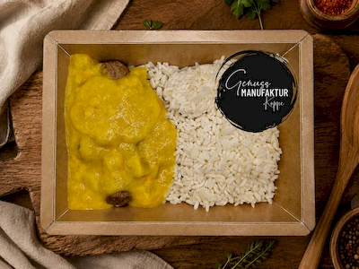 Bild vegane B&auml;llchen mit Ananas-Curryso&szlig;e & Reis