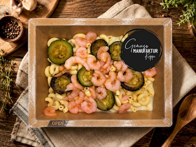 Bild Shrimps an leichter Zitronen-Kokosso&szlig;e mit Zucchini & H&ouml;rnchennudeln
