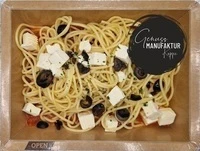 Bild Spaghetti mit Tomatensoße, Oliven & Hirtenkäse