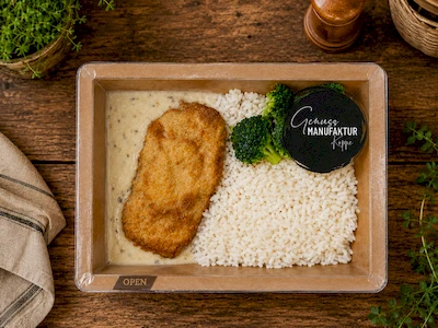 Bild H&auml;hnchen Cordon Bleu mit Kr&auml;uter-Rahmso&szlig;e, Reis & Brokkoli