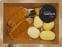 Bild Pfeffer-Hackbraten mit Kartoffeln & Speck-Bohnen